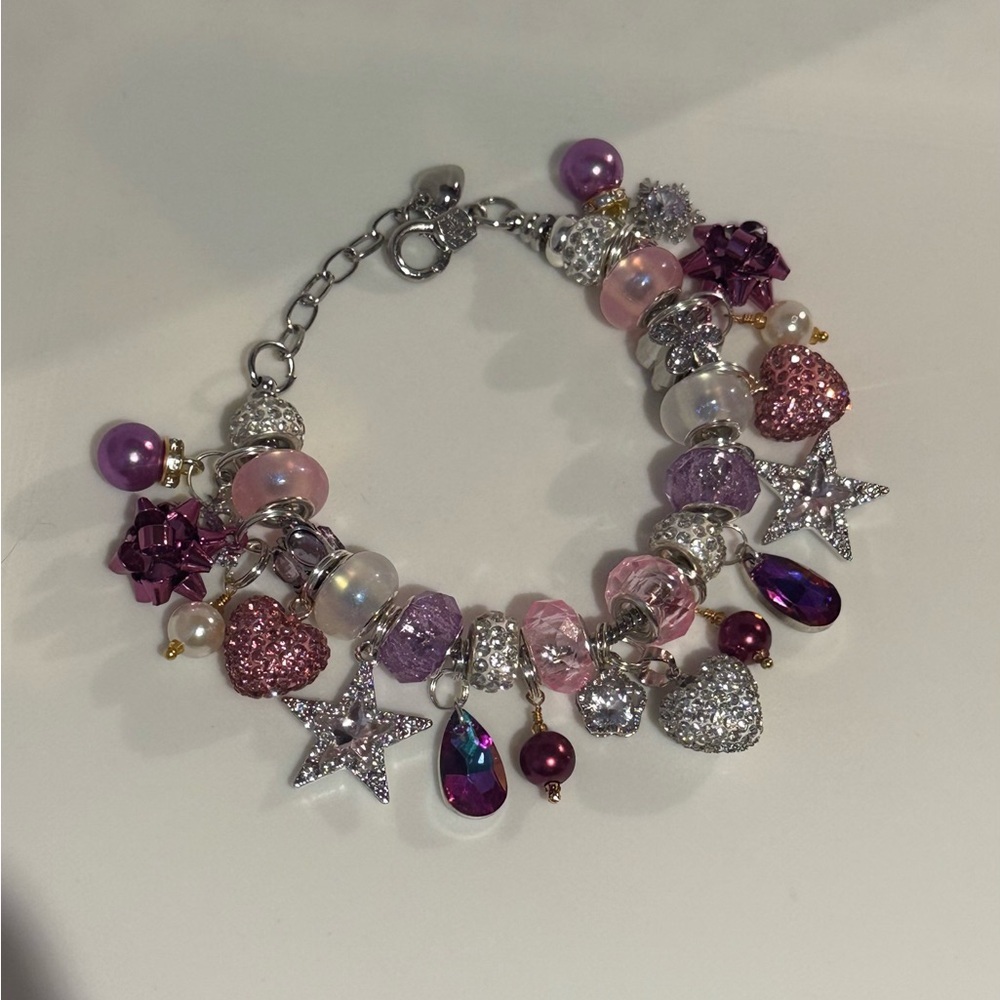 Elegant Pink and Purple Charm Bracelet - Picture 5 of 6